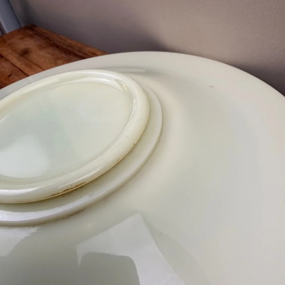 Vintage Custard Glass Bowl Gold Encrusted Etched Rim Uranium Glass 10.5 Inch